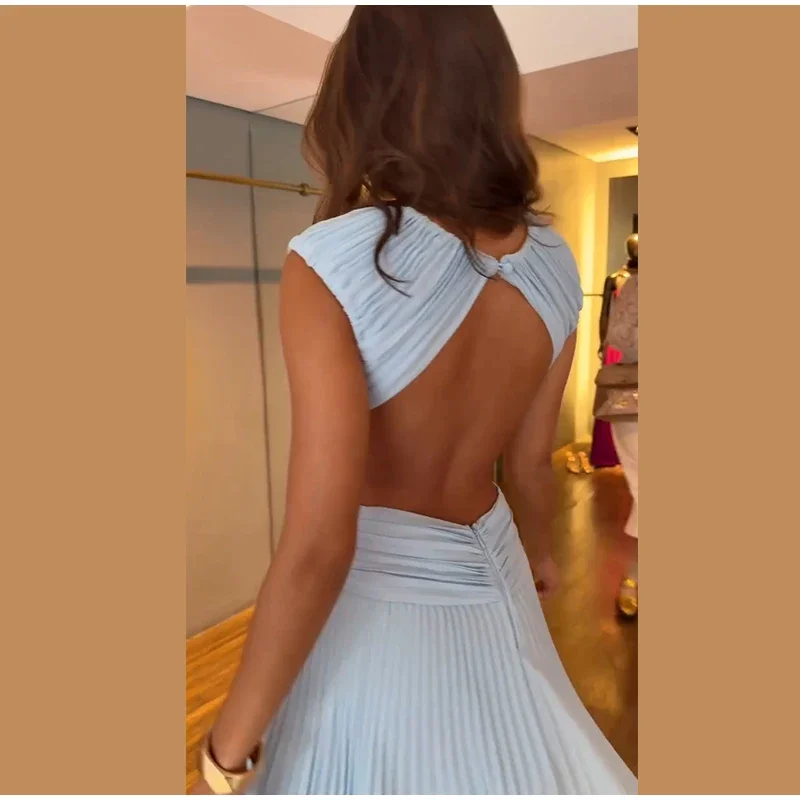 Elegantes 2026 Neues Rückenfreies Damenkleid mit Überkreuz-Taille Ärmelloses A-Linien-Kleid mit Raffungen Langes Abendkleid Formelles Partykleid – Detail 17