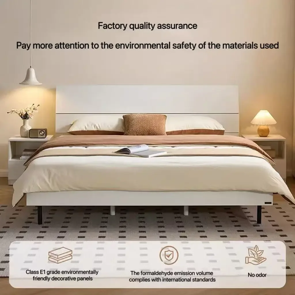 

-Modern Simple Double Bed Bedroom Mimi Box Bed Solid Wood Foot Plate Bed