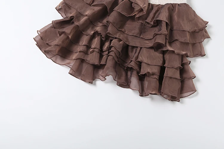 Weird Puss Tiered Kleid Damen 3D-Blumen-Patchwork Jacquard Reißverschluss Brustwickel Ärmellos Süß Elegant Modisch Schick Mini Bodycon – Detail 10