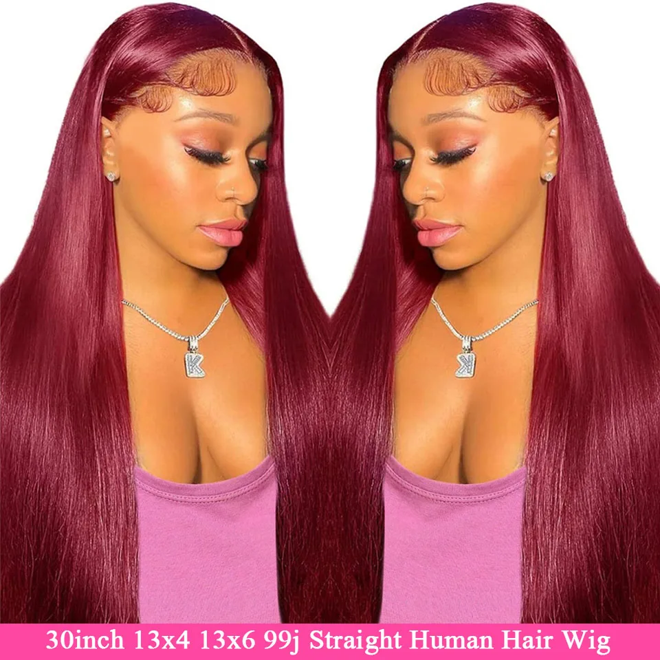 

30inch Burgundy 13x6 HD Lace Straight Lace Frontal Human Hair Wig Preplucked Density200 99j Colored 13x4 Straight Human Hair Wig