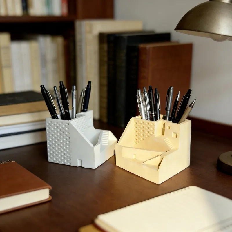 Minimalist geometric staircase pen holder,architectural model office desk organizer,Stationery Organizer table storage ornament
