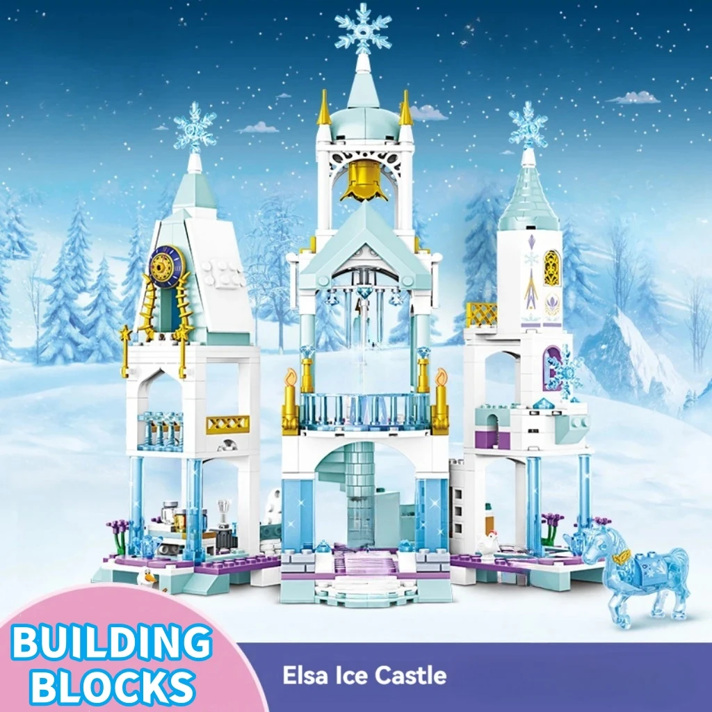 Châteaux à glace de luxe créatifs, aire de jeux, maison, films d'hiver, figurines de cheval de neige, ensemble de blocs de construction, jouet pour filles, cadeau de bricolage