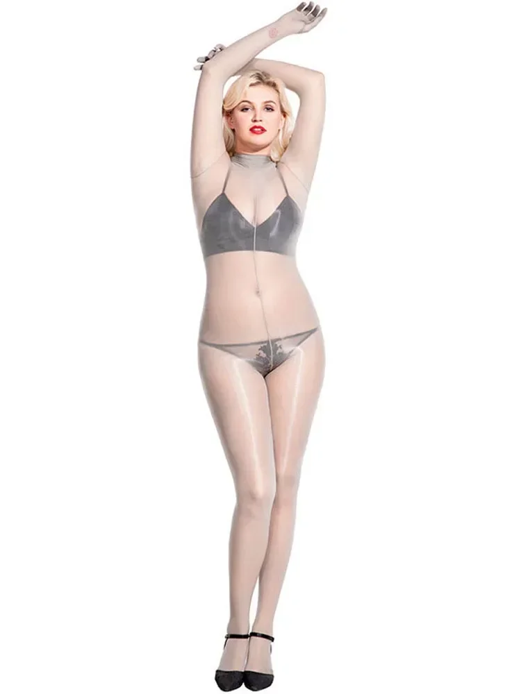 الياقة المدورة أصابع منفصلة 8D النايلون Catsuit جوارب طويلة بوديستوكينج الجوارب شفافة يوتار الملتصقة مثير كلوبوير الملابس الداخلية