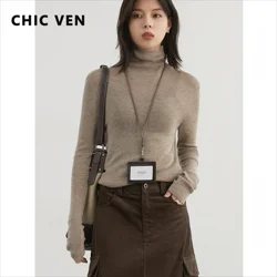 CHIC VEN Women's Sweaters Turtleneck Solid Long Sleeves Knitted Bottom Shirt Slim Jumpers Female Pullovers Autumn Winter 2024
