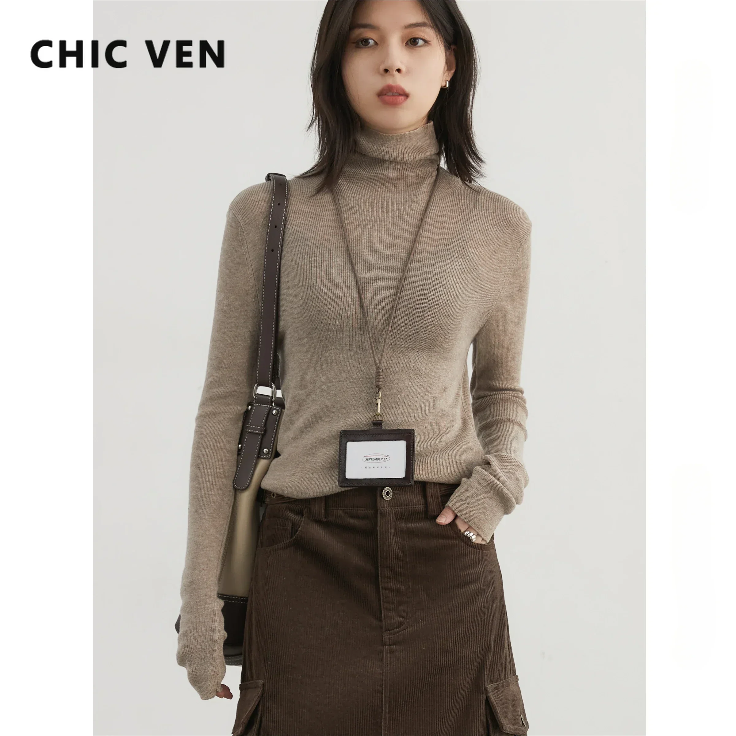 CHIC VEN Women's Sweaters Turtleneck Solid Long Sleeves Knitted Bottom Shirt Slim Jumpers Female Pullovers Autumn Winter 2024