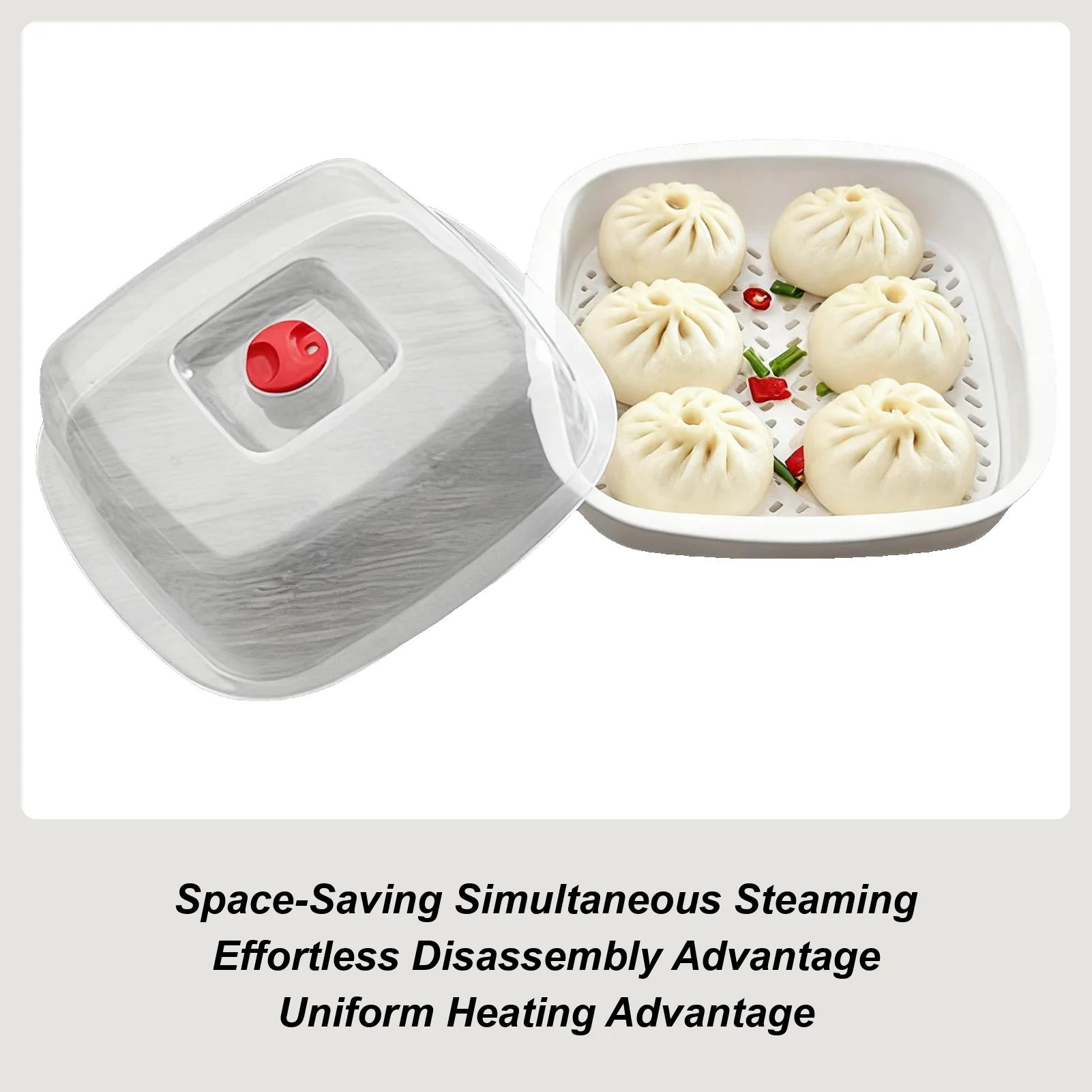 

Vegetable Steamer Microwave Square Shape Kitchen Steaming Heating Cookware Microwave Heating Steamer With Lid For Veggies Buns