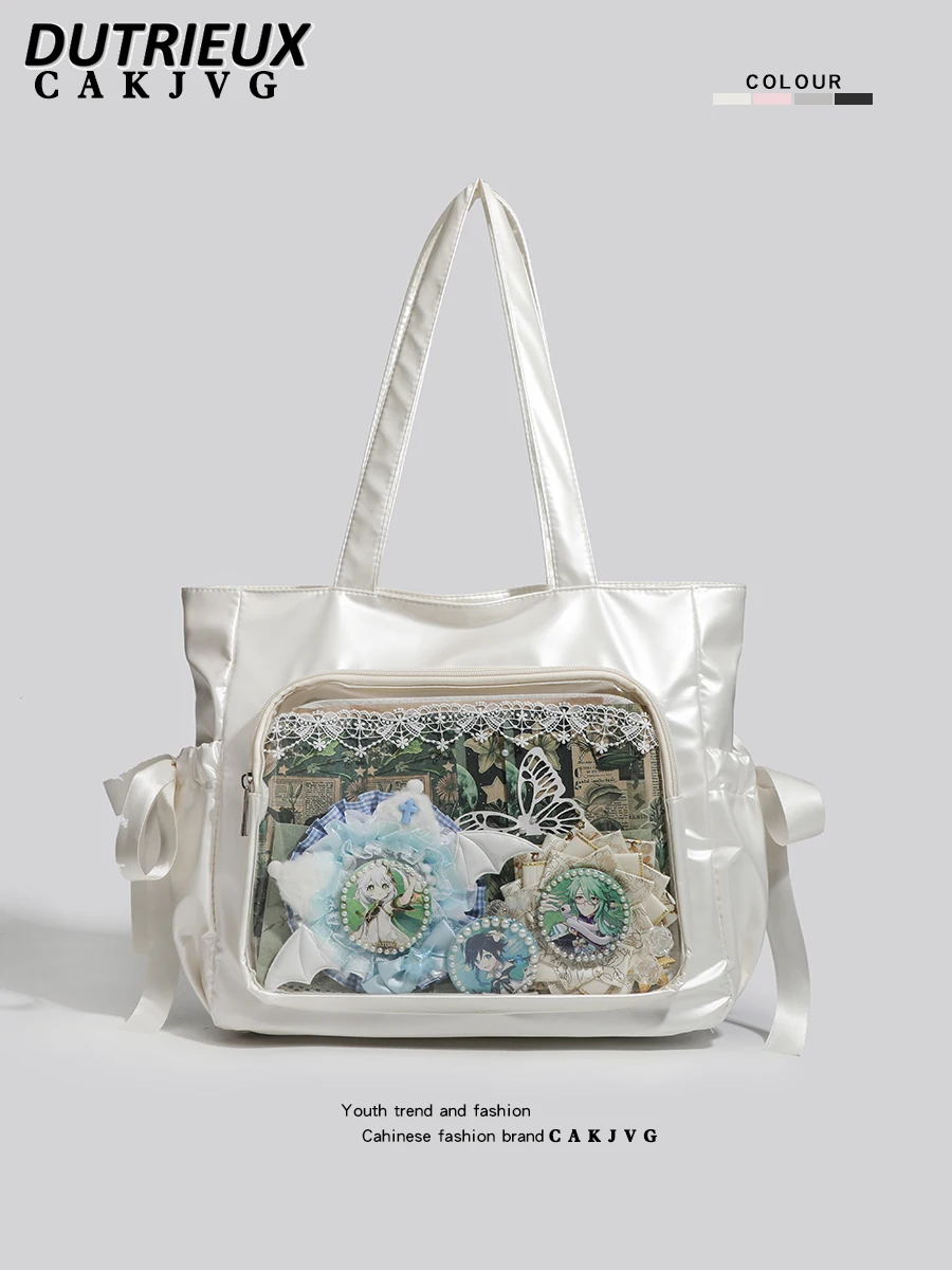 

Japanese Two-dimensional Girl Comic Show Satin Pleated Ballet Bow Ribbon Pain Bag Fashion Casual Shoulder Tote Bags for Women