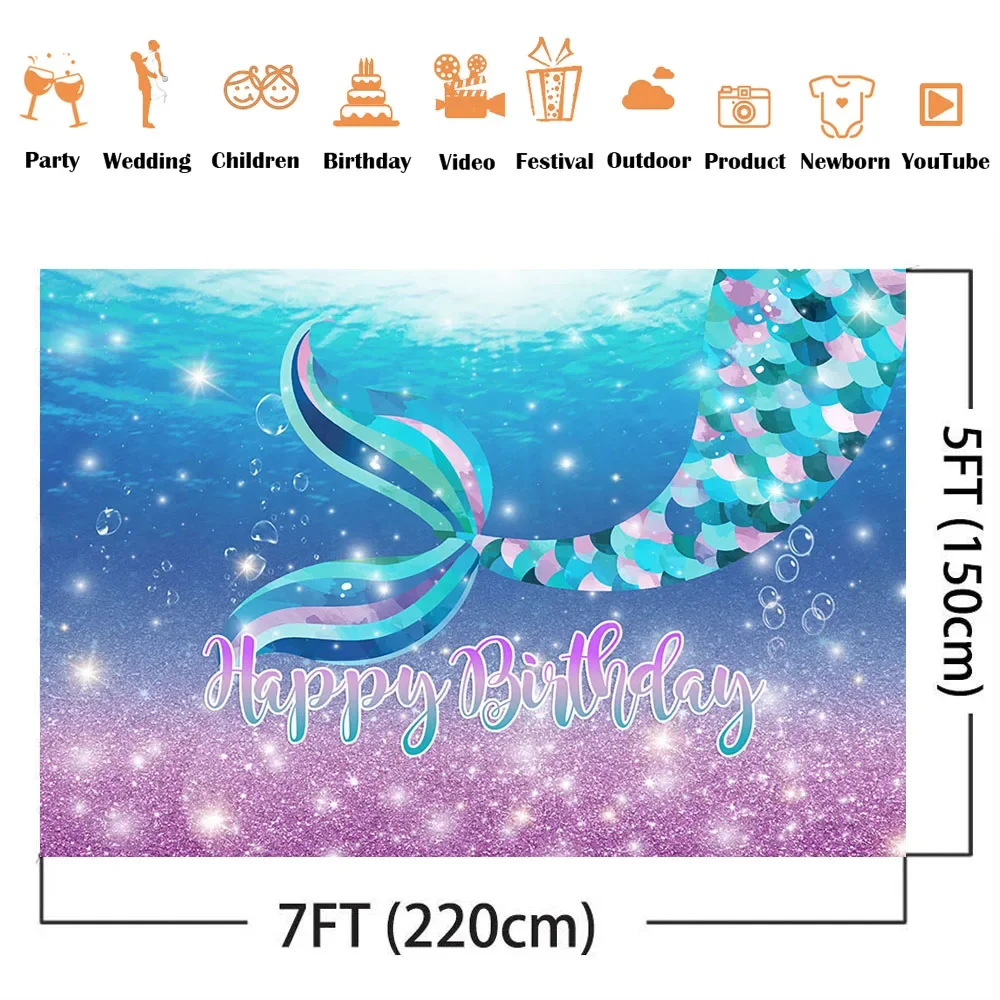 Sfondo compleanno sirena Blu e rosa Glitter punti brillanti Sfondo per cabina fotografica Decorazione a tema neonato per bambina piccola principessa