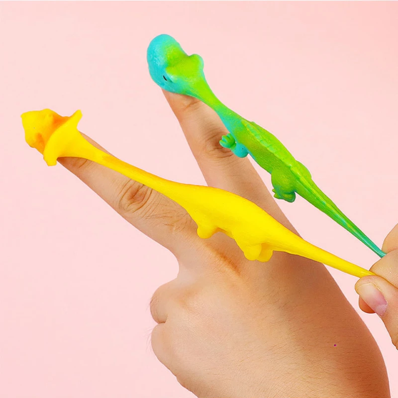 10PCS Dinosaur Finger Sticky Catapult Decompression Toy Turkey Finger Slingshot Kids Jungle Birthday Party Favors Guest Gifts