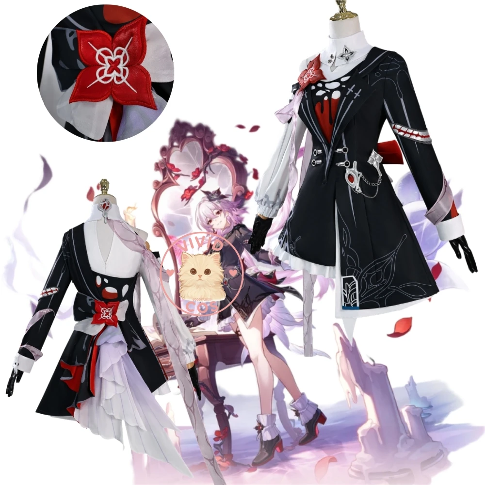 

Hot Game Honkai: Star Rail Cosplay Costume Anime Evernight Role Playing Black Uniform with Rings Women ComicCon Outfit Wig Shoes