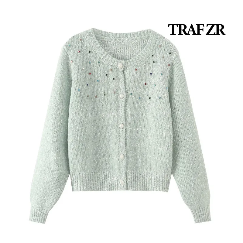 

TRAF ZR Knit Cardigan Ladies Long Sleeve Knitwear Solid O-neck Cardigan Prairie Chic Cozy Sweaters Women's Autumn Sweater