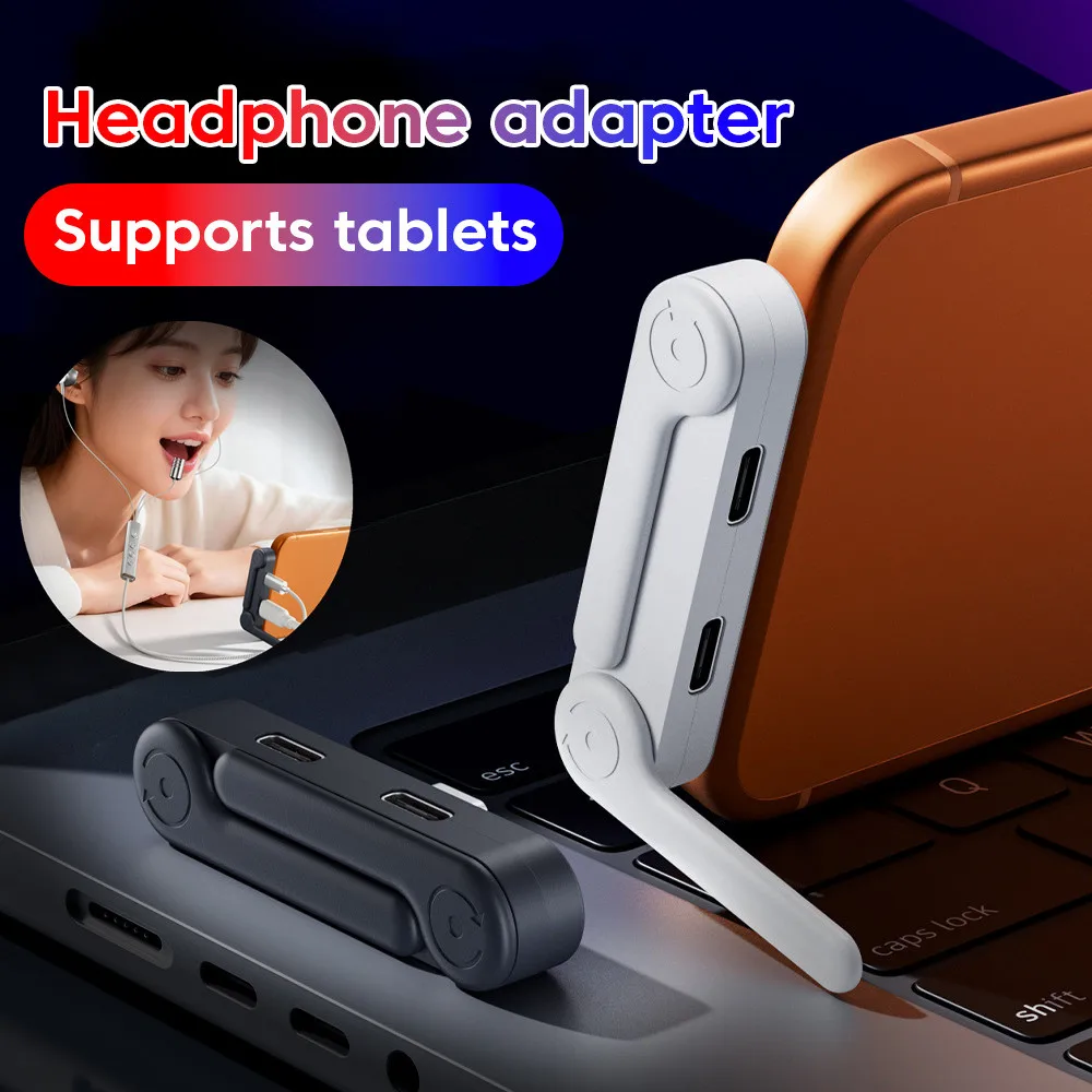 3 IN 1 Type C To Type c OTG Adapter Fast Charging Audio Headphones Connector With Desktop stand Adapter For iPhone 17 16  Huawei