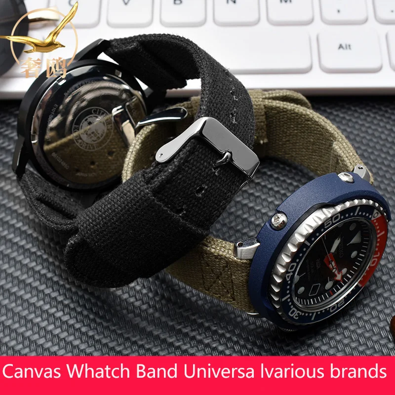 20 22mm Nylon Canvas Watch Strap For Citizen Seiko/5 Watch Band Outdoor Sport Breathable Waterproof Bracelet Men Universal Strap