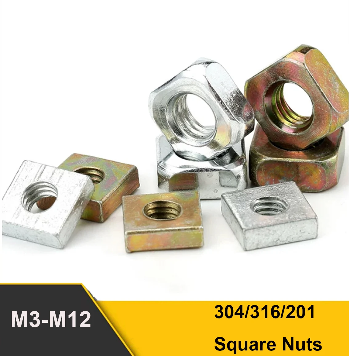 304/316/201 Stainless Steel M3 M4 M5-M12 Corrosion Oxidation Resistance High Strength Toughness Square Metric Nuts DIN557