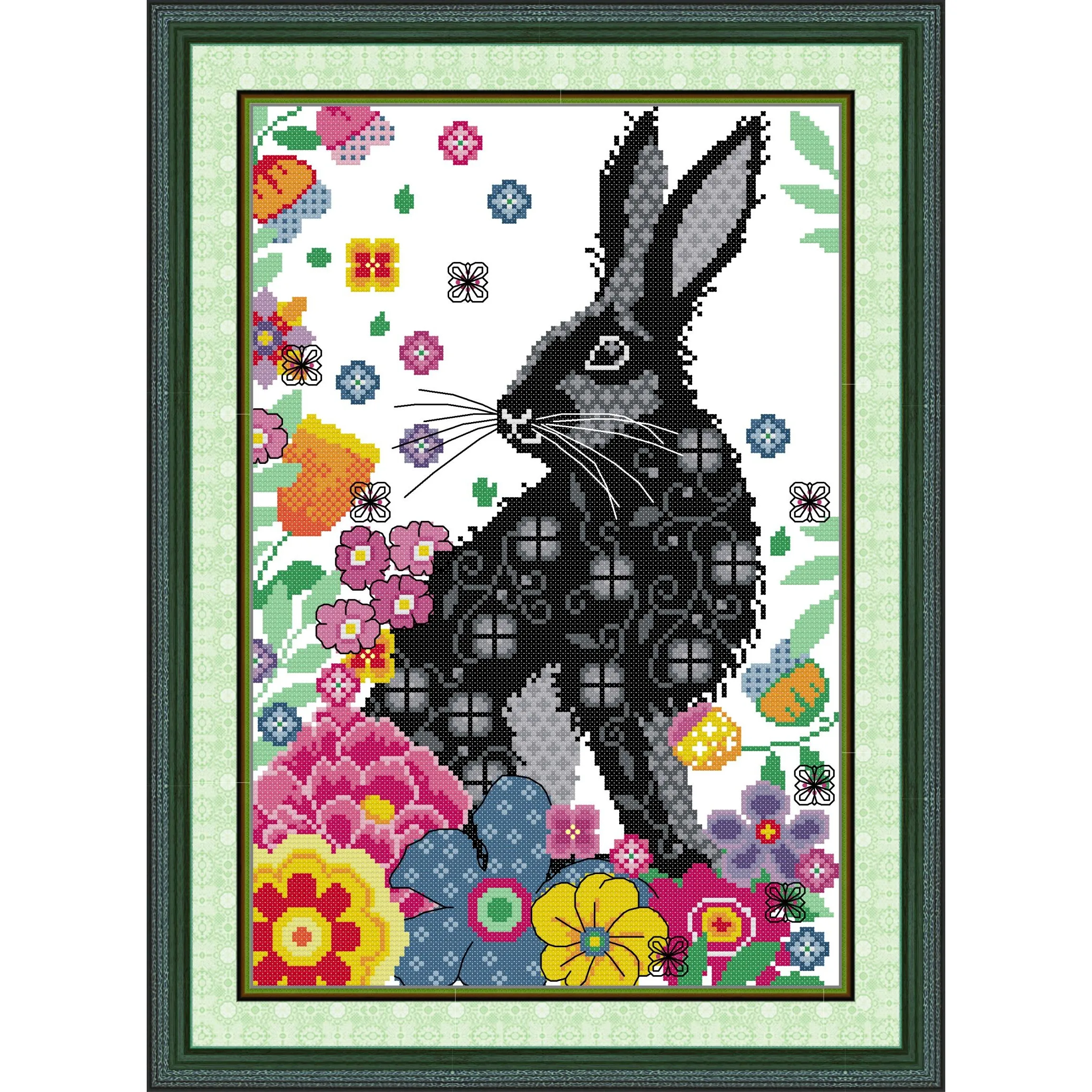 

Soulgift News Pre-Printed Cross Stitch Kit, Stamped Aida Fabric with DMC Threads, Embroidery Kit - Printed Bunny