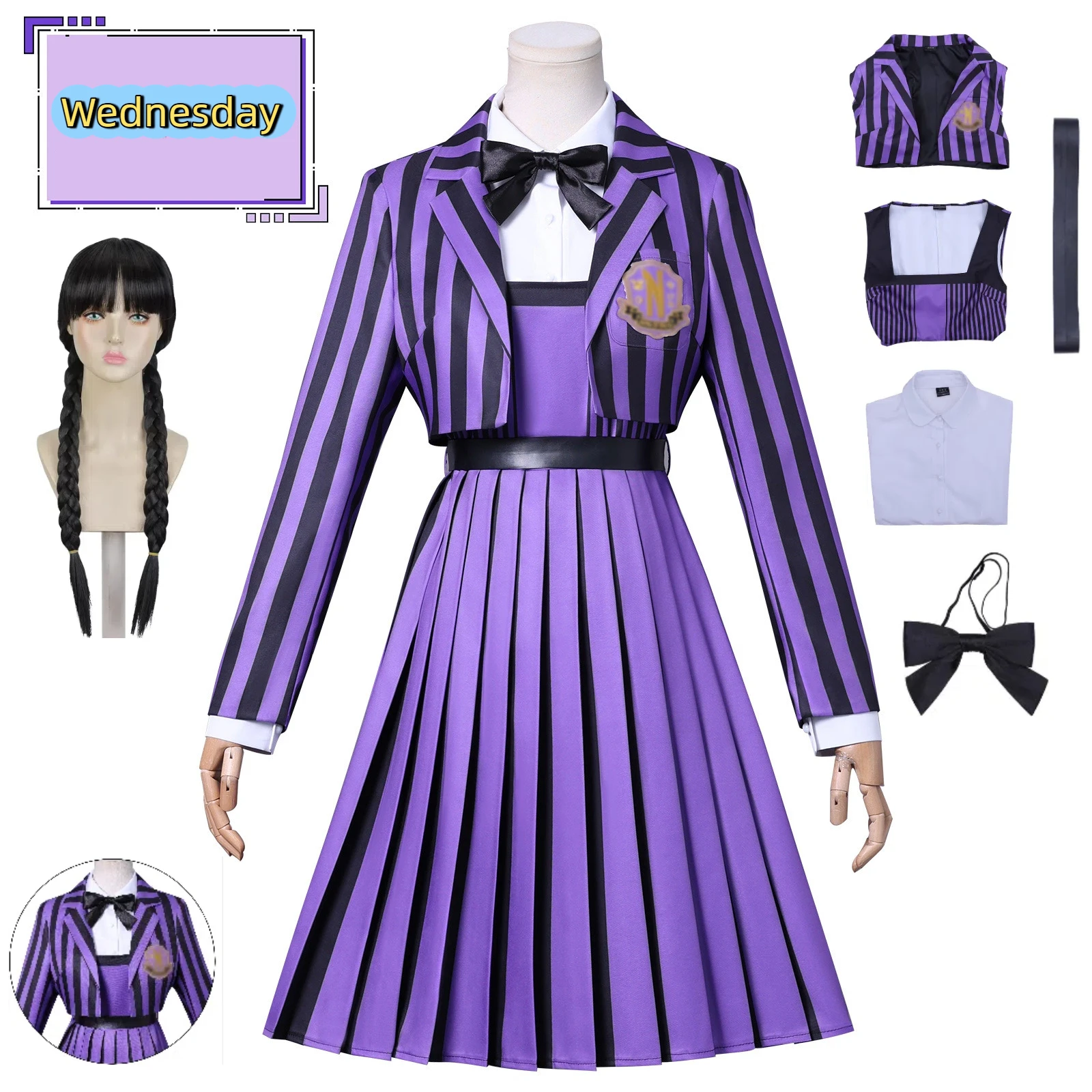 

Wednesday Season 2 Addams Family Cosplay Addams Shirt Purple Jacket Purple School Uniform Cosplay TV Series Cosplay Halloween