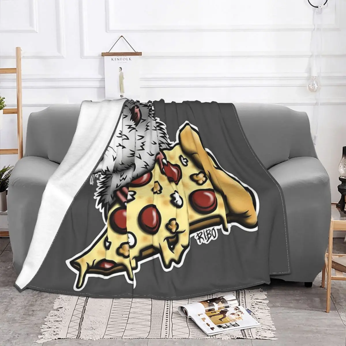 Possum Didelphinae Mouse Blanket Flannel Decoration Eat Pizza Portable Home Bedspread