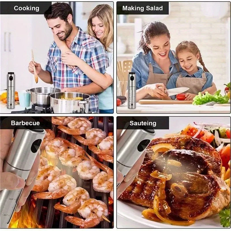 Stainless Steel BBQ Baking Olive Oil Spray Bottle with Vinegar Sprayer Seasoning Kitchen Bottle for Cooking And Baking