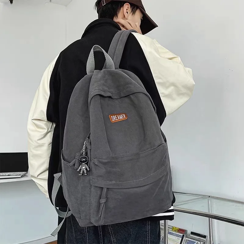 

Large Capacity Canvas Backpack for Men British Style Dual Shoulder High Waterproof Zipper Soft Fabric with Internal Mesh Pocket
