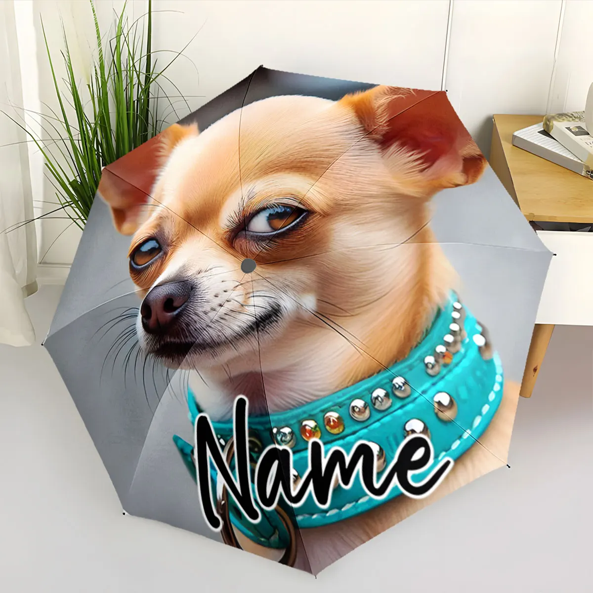 Custom Name Unique Dog Design Printed Umbrella Print 8 Iron Ribs Folding Umbrella Auto-Open Fashion Sunshade