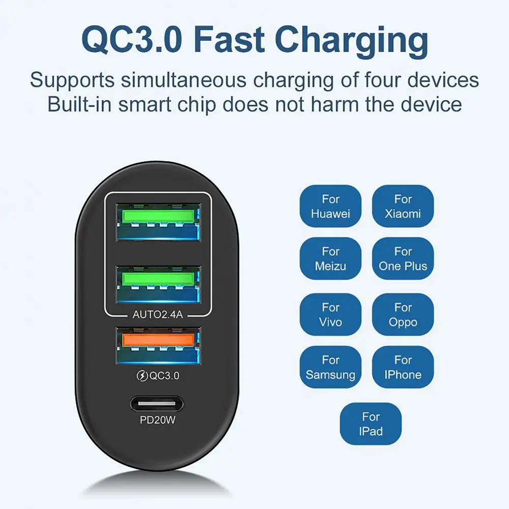 Charging Head with Over current Fast Charging Head with 4 port Adapter Pd36w Type c 3 Usb for Mobile for Various