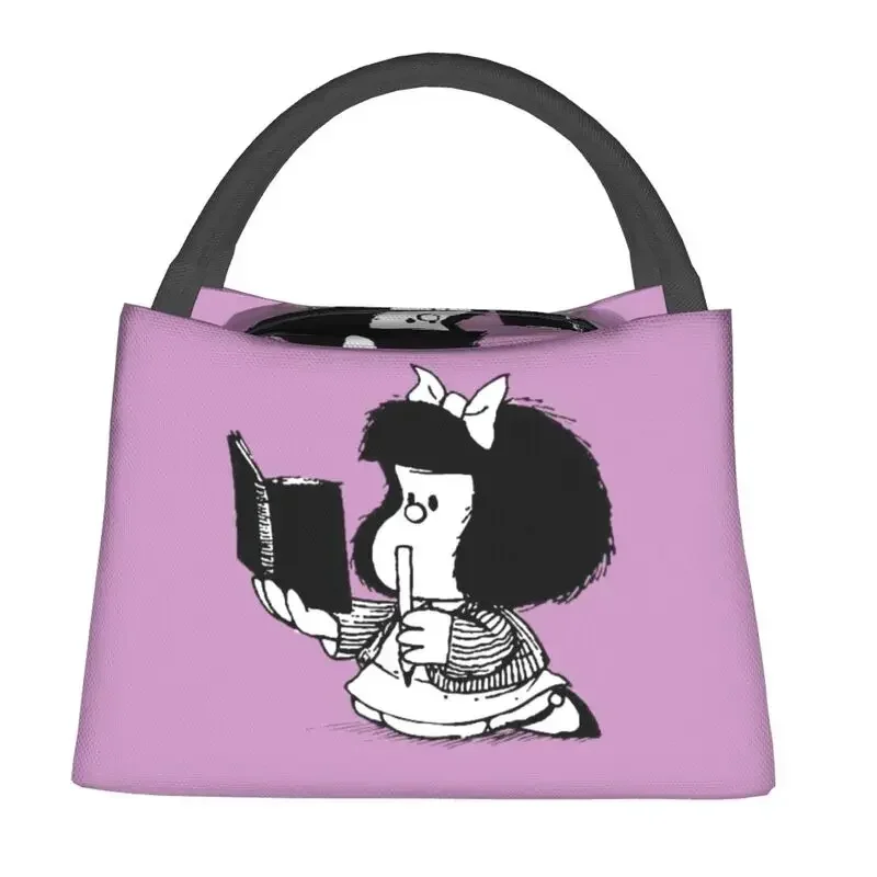 Mafalda With Notebook Lunch Box Women Quino Comic Cartoon Cooler Thermal Food Insulated Lunch Bag Travel Work Pinic Container