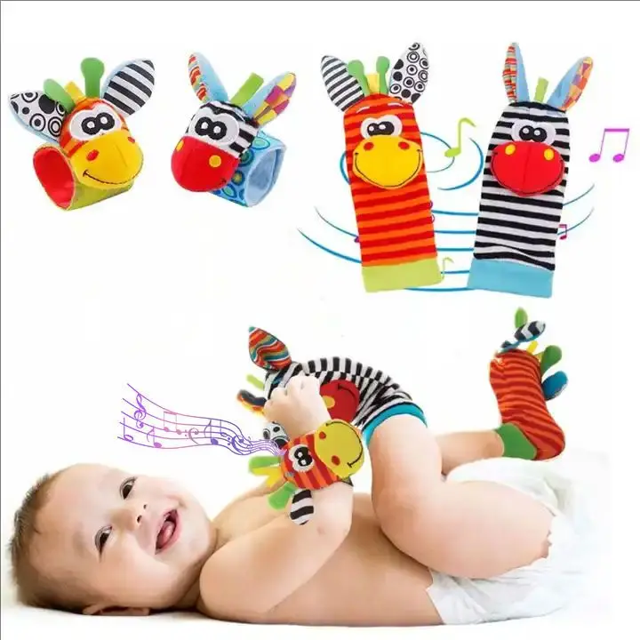 Infant Socks Wrist Rattle Toys Baby Toys 0 12 Months Newborn Cartoon Animal Plush Socks Wrist Strap Rattle For Baby Girls Boys