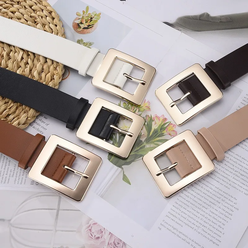 Fashionable Alloy Buckle Versatile Minimalist Solid-Color Decorative Belt Trendy Elegant High-End Women’s Belt for Jeans