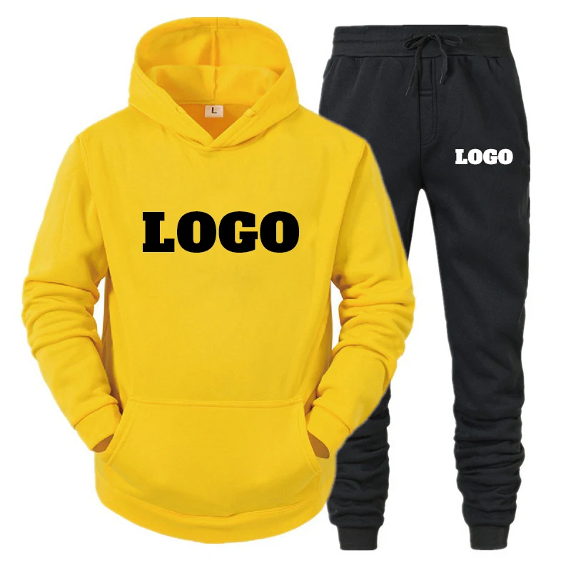 Custom Logo Women Tracksuit Sweatshirt+Pants 2Pieces Set Solid Color Spring Autumn Pocket Hooded Elegant Female Jogger Sportwear