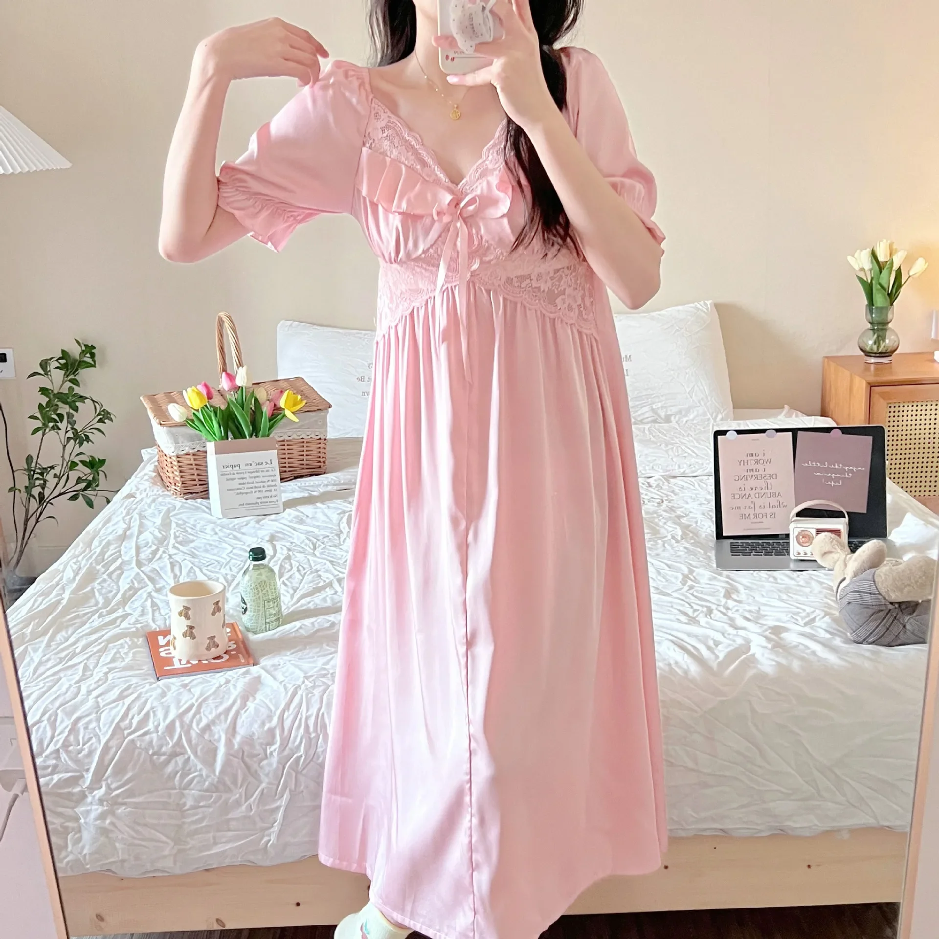 

Sexy Plus Size Floral Print Woman Satin Nightgowns Nightdress Dresses Robe Lounge Lady Women Pijama Sleepwear Pajama Pj