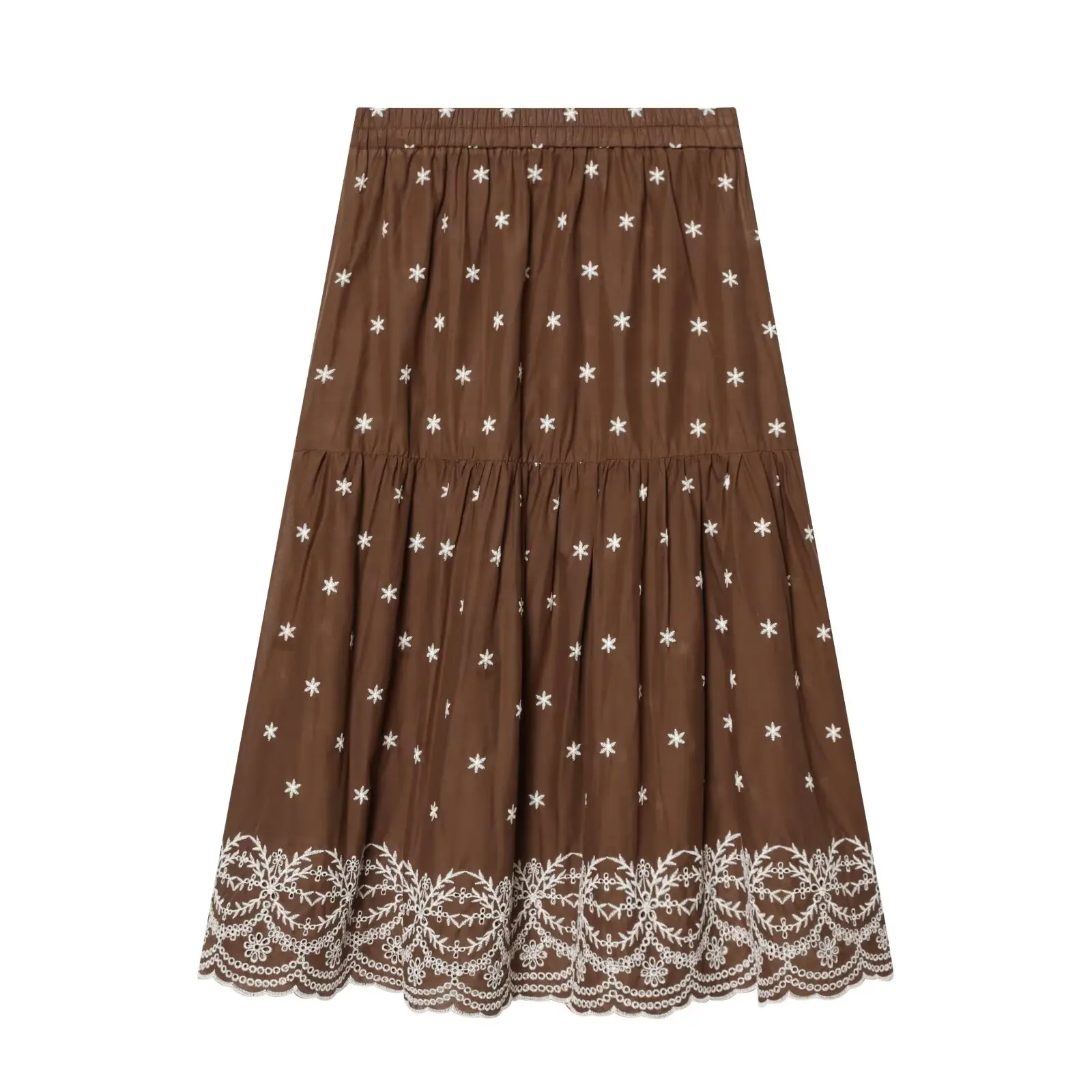 

OMAN 2026 Summer New Fashionable and Casual A-line Embroidered Elastic High Waist Skirt Retro Women's Midi Skirt Mujer