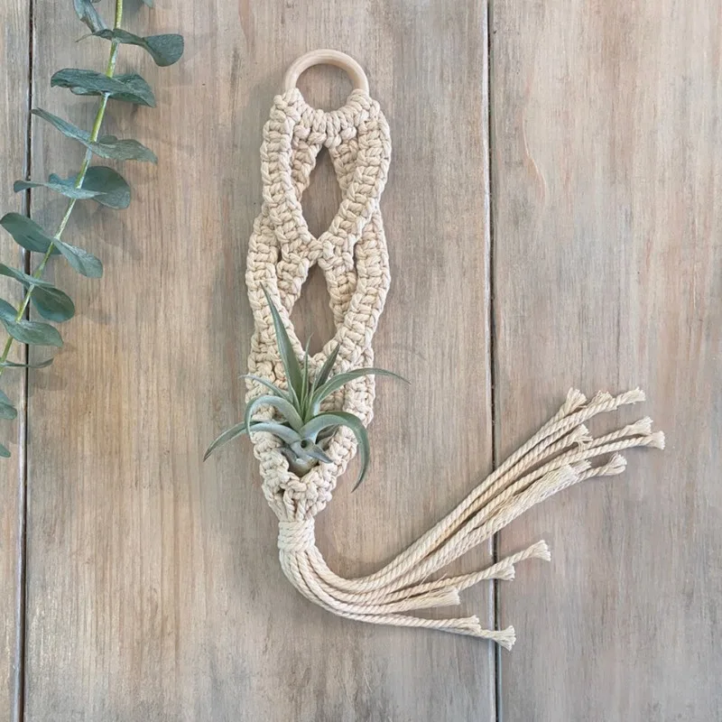 Hanging Air Plant Holder Airplants Display Wall Planter Boho Flower Pots Woven Basket Balcony Gift Macrame Air Plant Hanger