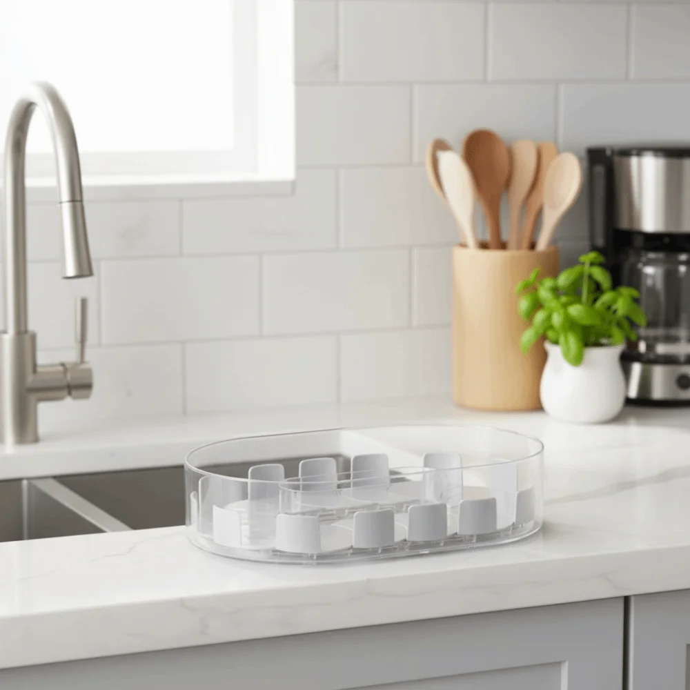 Space Saving Refrigerator Rotating Drink Storage Rack Anti-slip Swivel Tray Rotating Spice Rack Plastic Removable