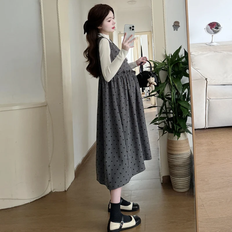 وصل حديثًا لخريف/شتاء 2025 مجموعة وزرة الأمومة على الطراز الكوري-فساتين فضفاضة للتخسيس مقاس كبير للنساء الحوامل