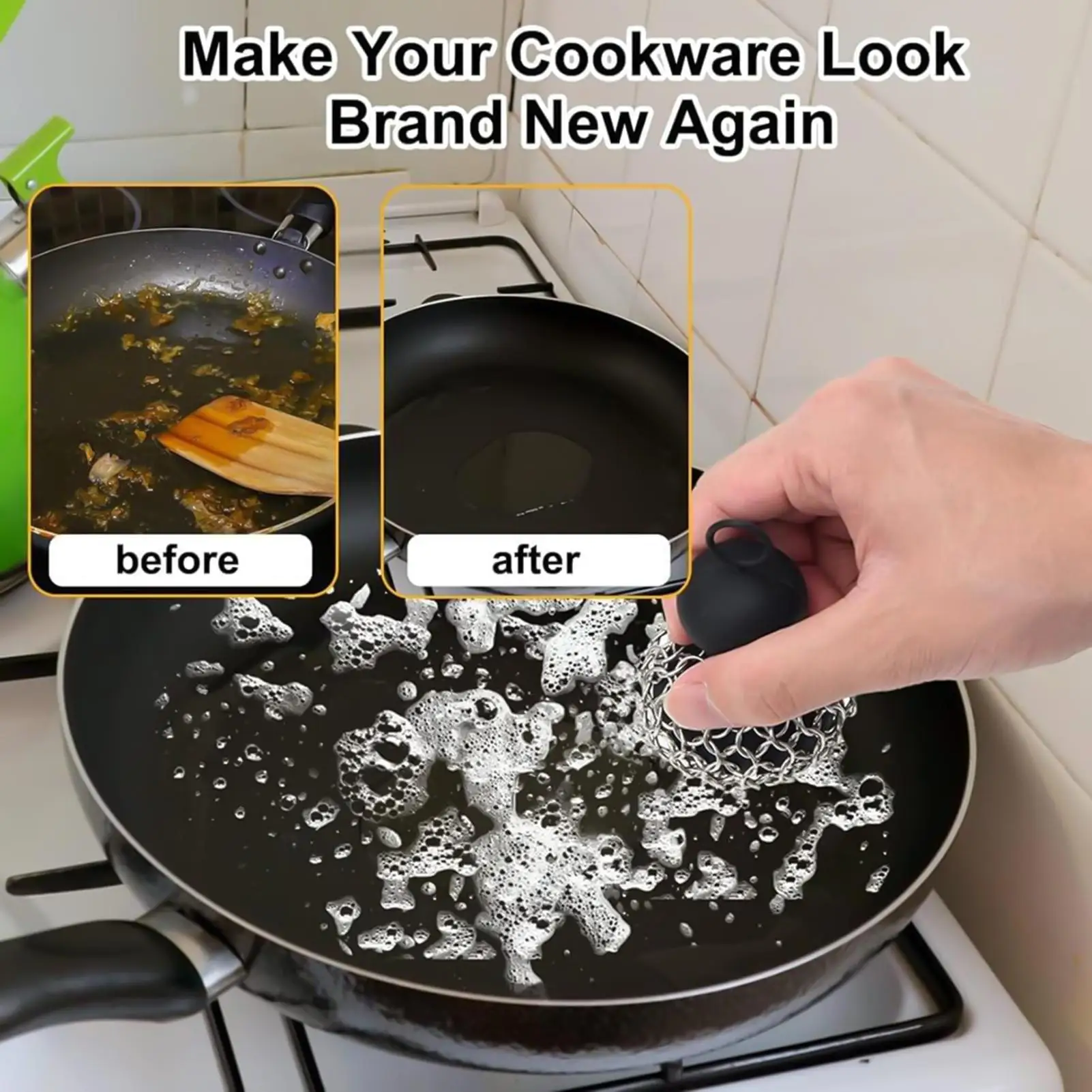 Cast Iron Cleaner Scrubber Ergonomic Handle Scrubbing Tool Scrub Brush To Clean Cast Iron Pan for Grill Griddle Kitchen Camping