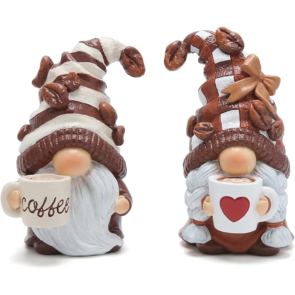 Hodao Coffee Bar Gnome Decor Resin Coffee Lover Gifts With Mugs Cute Tiered Tray Figurines, Kitchen Shelf Decor, Desktop Display