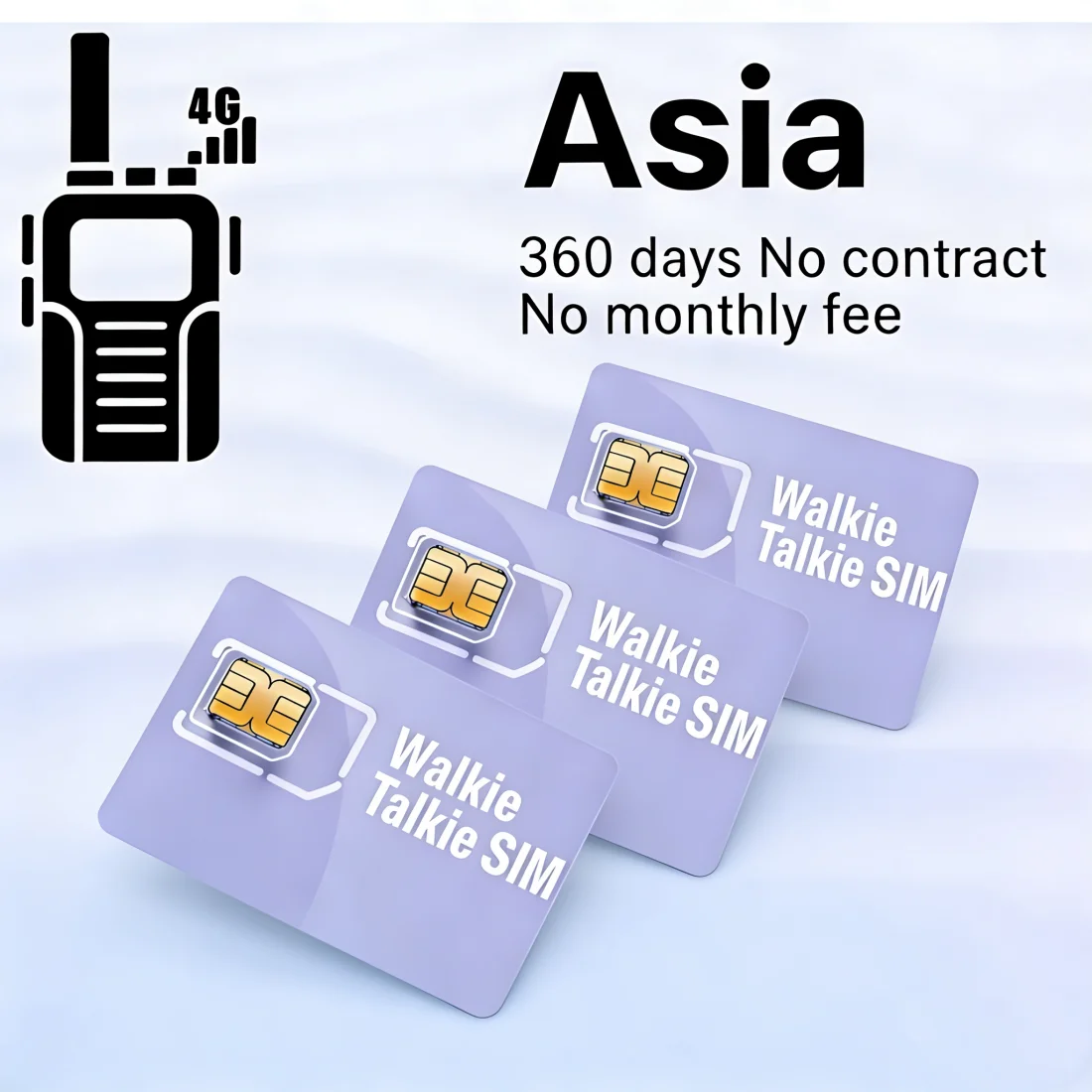 Tarjeta SIM para Walkie Talkie, Asia 4G LTE Sin Contrato, 1GB/360 Días, SIM Triple para Radios POC PTT ZELLO K300
