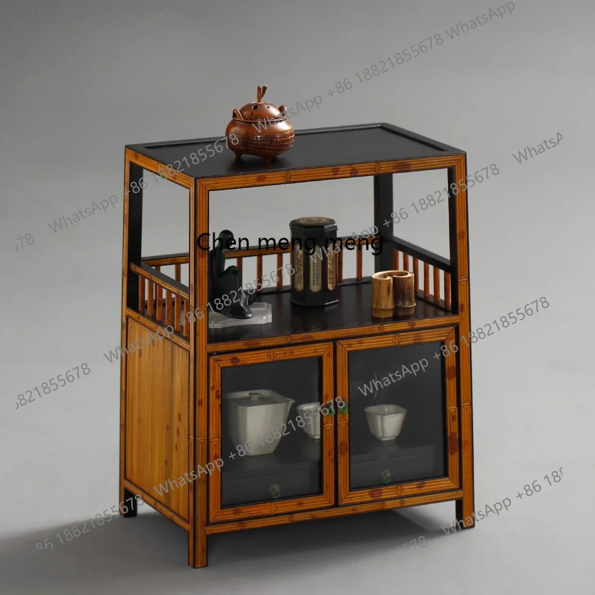 

Tea cabinet, red sandalwood bright grid cabinet, mortise and tenon maker, four-sided study room, study storage cabinetJJ