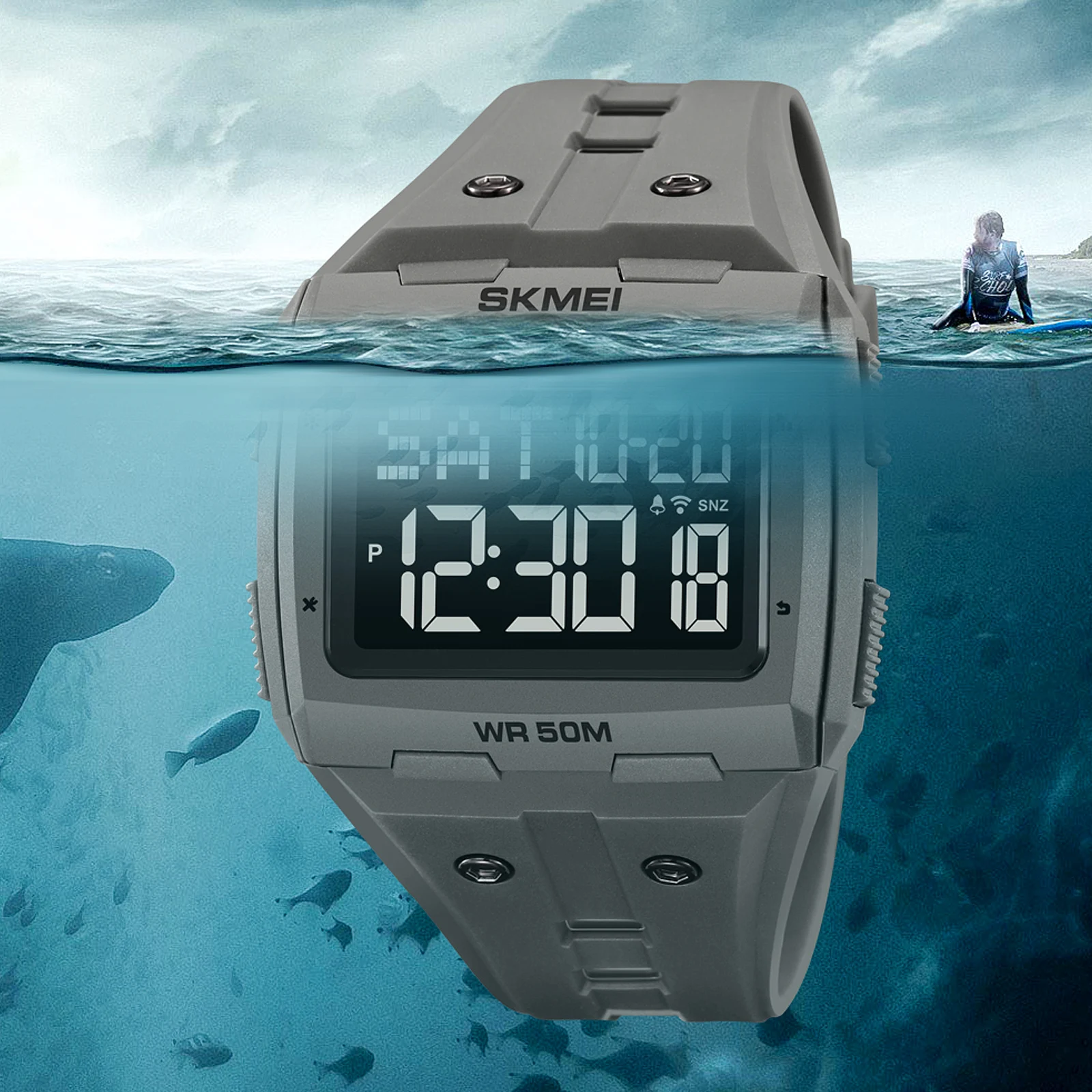 ساعة يد رقمية مقاومة للماء من SKMEI-Men ، ساعة توقيت بضوء خلفي ، ساعات رياضية للعد التنازلي للذكور ، ساعة منبه ، أو 5 بار