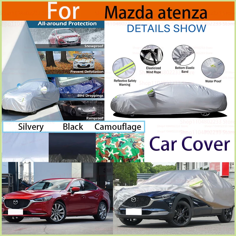 

Для Mazda Atenza черный автомобильный чехол водонепроницаемый всепогодный, полный внешний чехол уличный снег солнце защита от ультрафиолета