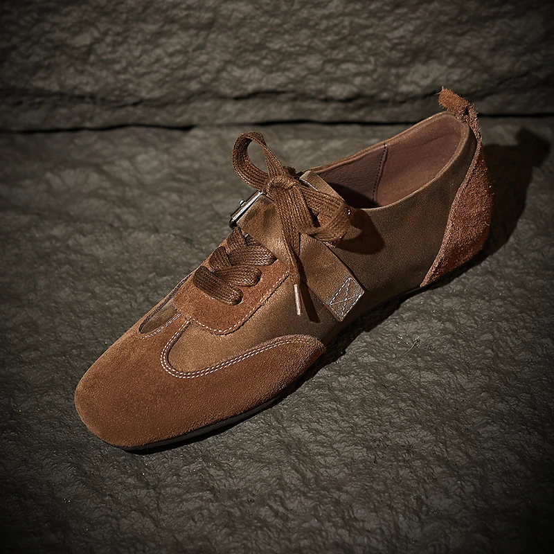 ليوبارد ماري جينس المرأة جلد العجل جولة تو الدانتيل يصل عارضة الرجعية السيدات حذاء مسطح اليدوية #2