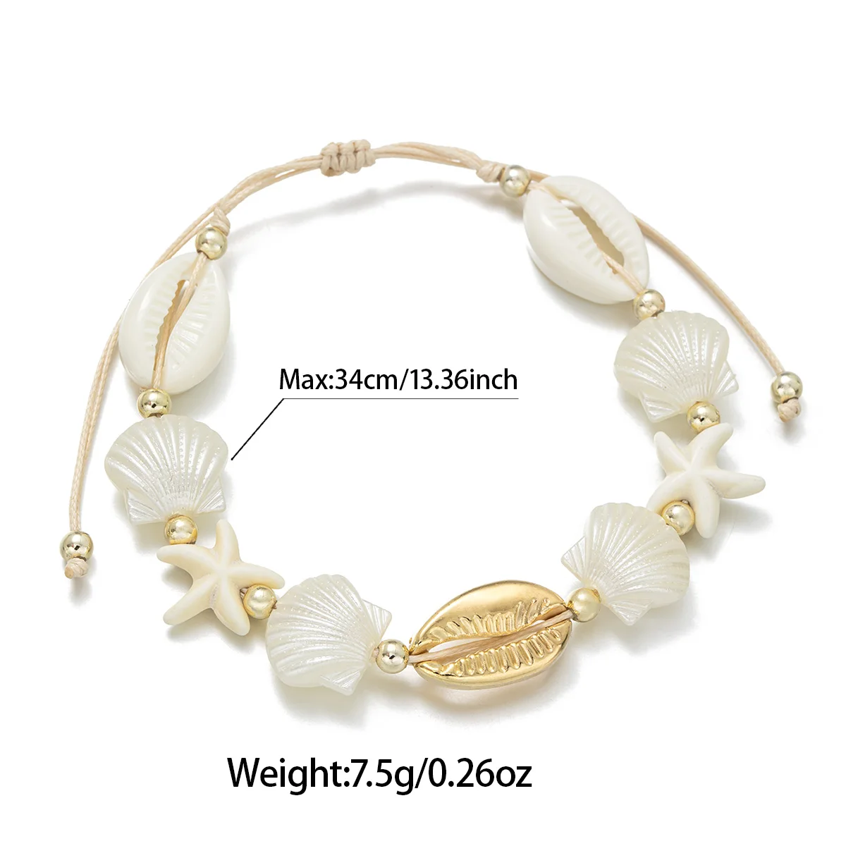 Light Luxury Ocean Style Shell Bracelet, Golden Shell Coins + Three-Dimensional Scallop Elastic String Bracelet