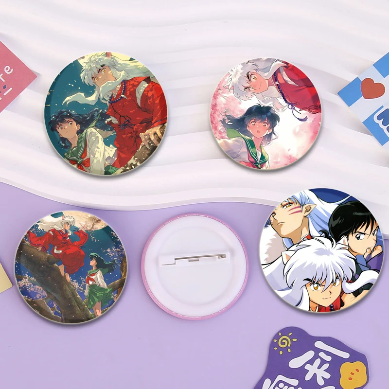 Anime Badge Inuyasha Higurashi Kagome Sesshoumaru Rin Cartoon Character Badge for Clothes Collar Jewelry Accessories Gifts Pins