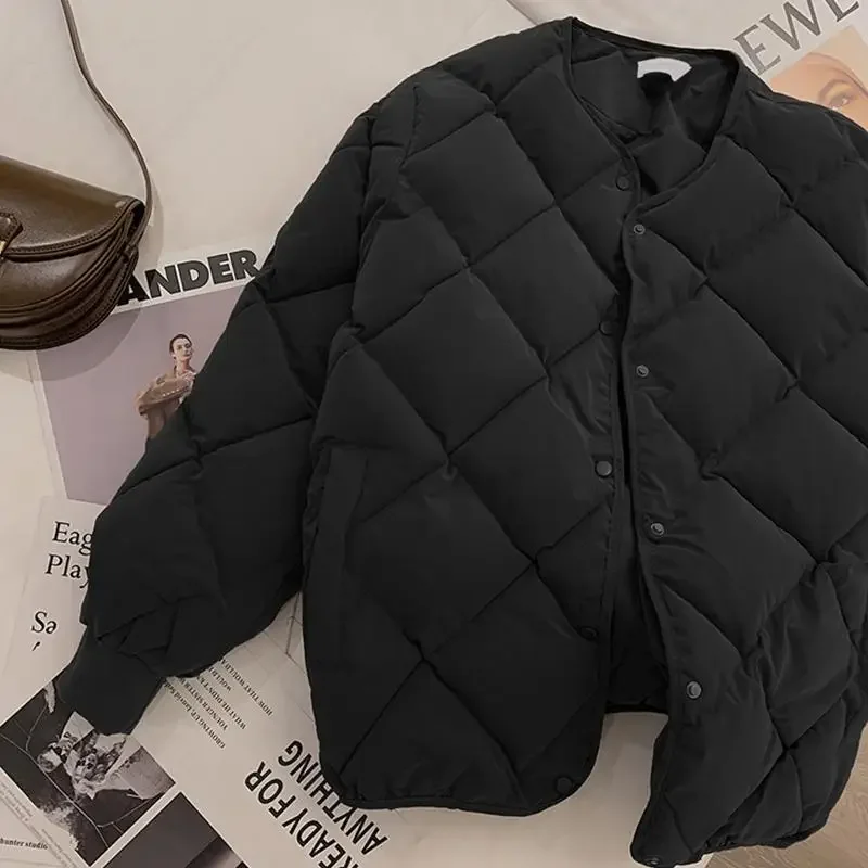 Vintage Cropped Quilted Jacket Women Old Money Fashion Winter Warm Lightweight Padded Jackets Chic Elegant Korean Style