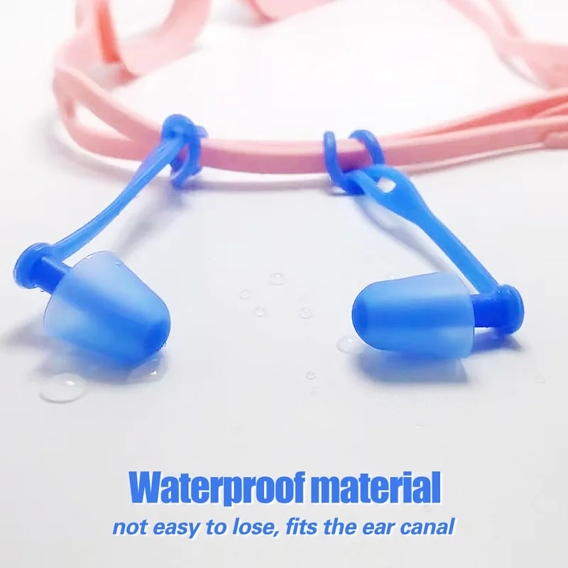 1pair Swimming Earplugs Box-packed Noise Reduction Silicone Soft EarPlugs Swimming Goggles with Lanyard Earplugs Protective Ears