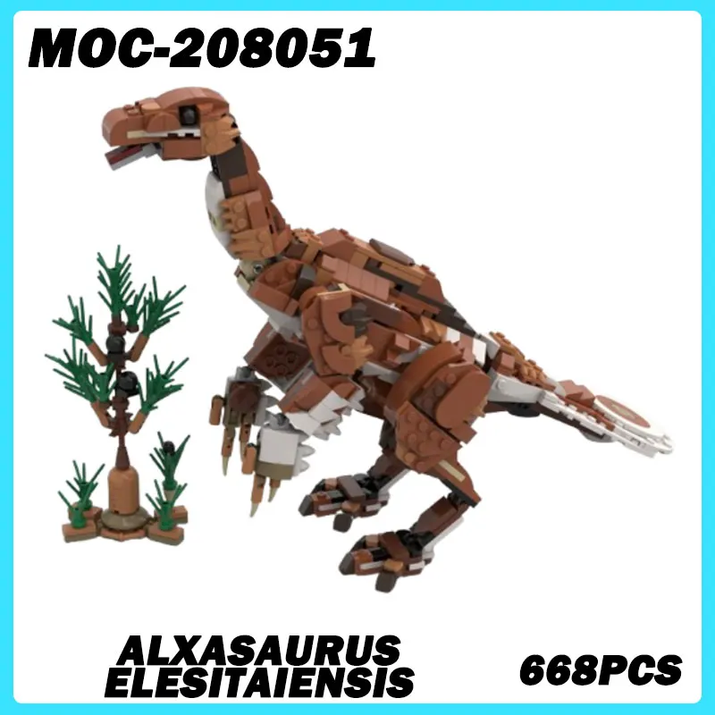 MOC- 208051   Alxasaurus Elesitaiensis zestaw DIY MOC klocki DIY Model cegły wysoki poziom trudności Puzzle zabawki prezenty 668 sztuk