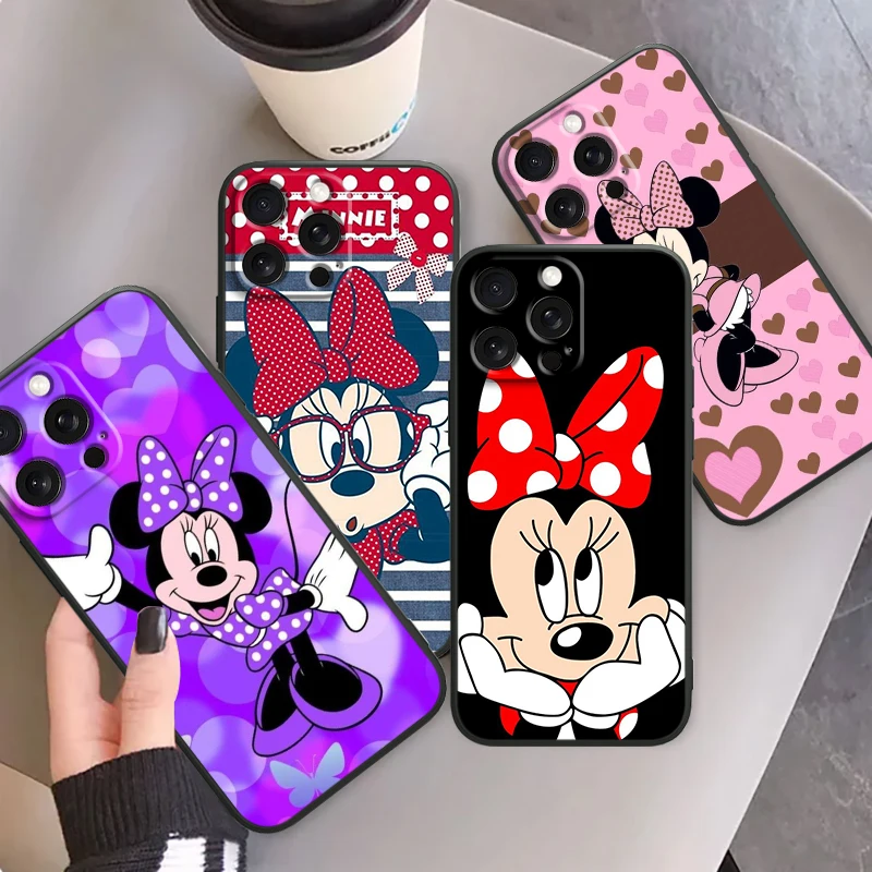 Funda suave de Mickey y Minnie Mouse para iPhone, carcasa negra de dibujos animados para iPhone 15 14 13 12 11 XS XR X 8 7 SE Pro Max Plus Mini