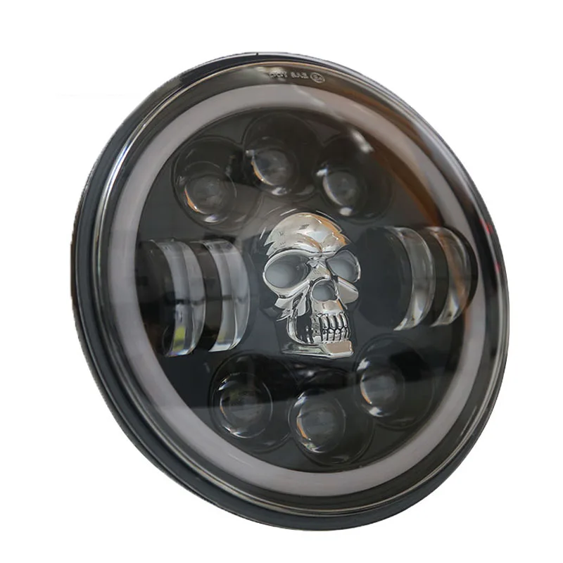 LED Headlight Assembly 7 Inch Car Motorcycle Accessories H4 Headlight Bulbs RGB Skull Angel Eye Light Fog Lamp For BMW Ford Jeep