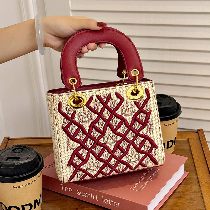 

Luxury Embroidered Square Bag, Elegant Women's Crossbody Purse, High-End Handheld Bag & Fashionable Shoulder Bag