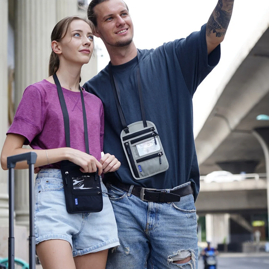 Reishals Portemonnee Zakje Met Rfid-Blokkering Paspoorthoes Houder Document Organizer Kaart Mobiele Telefoon Tas A